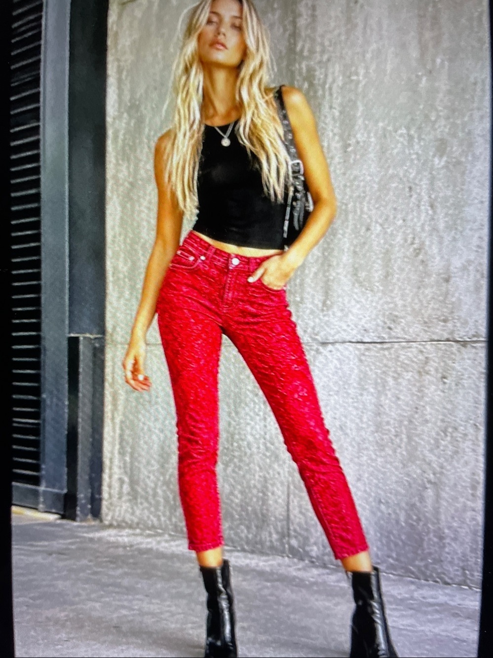 27 FREE PEOPLE Hot Low-Rise Textured Red skinny Jeans RARE